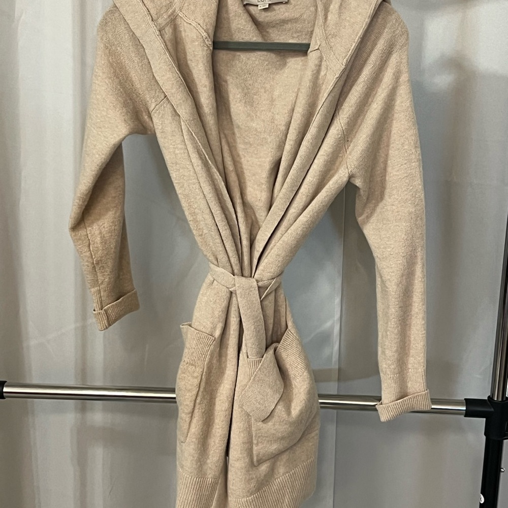 LOFT Tan Hooded Cardigan Sweater